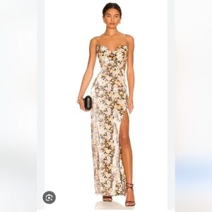 Rumer Paloma Cut-Out Maxi dress Black floral strappy Revolve M